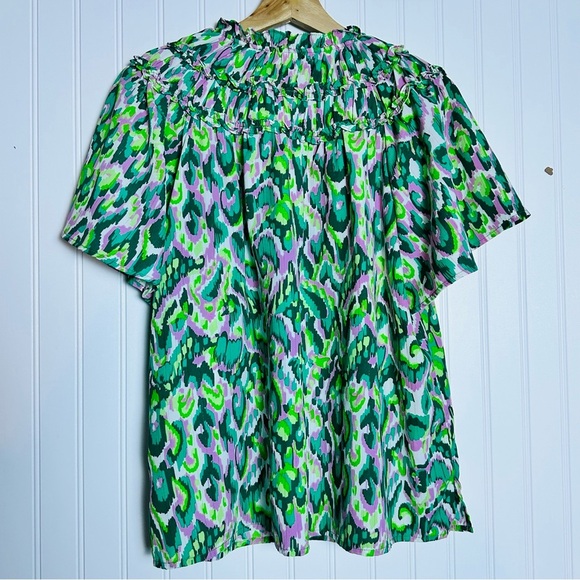 Anthropologie THML Vibrant Green and Purple Blouse Sz L Bohemian Feminine Casual - Picture 7 of 9